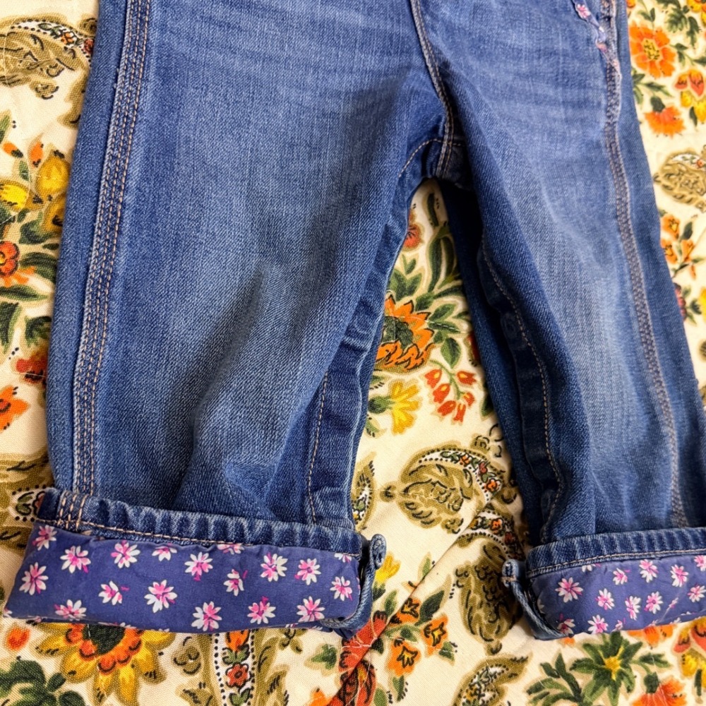 OshKosh Bgosh Denim Overalls Baby Toddler Blue Floral Trim Size 24 Months - Picture 4 of 10